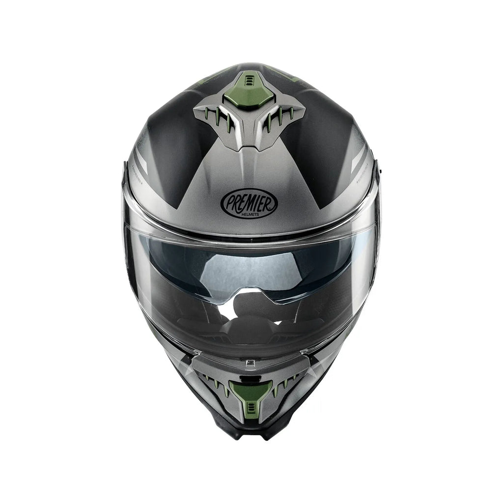 Premier Helmets Typhoon Full Face Hjelm Mat Sort Grå Mørkegrøn