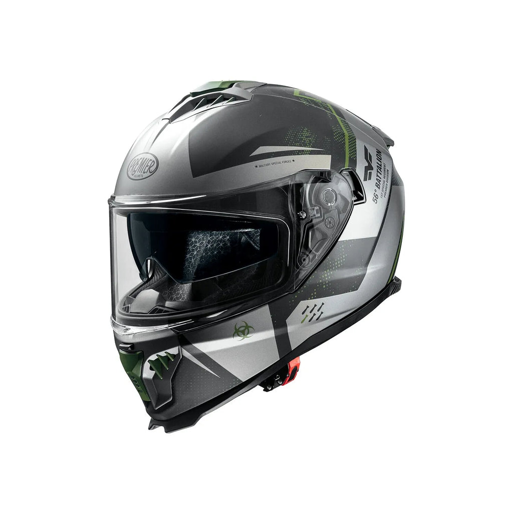 Premier Helmets Typhoon Full Face Hjelm Mat Sort Grå Mørkegrøn