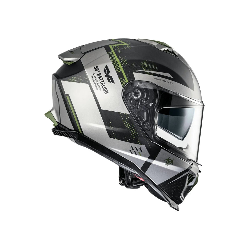 Premier Helmets Typhoon Full Face Hjelm Mat Sort Grå Mørkegrøn