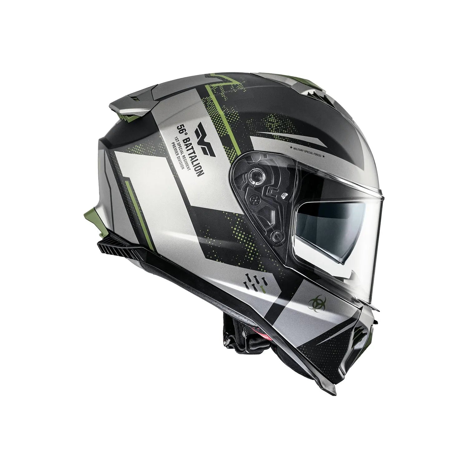 Premier Helmets Typhoon Full Face Hjelm Mat Sort Grå Mørkegrøn